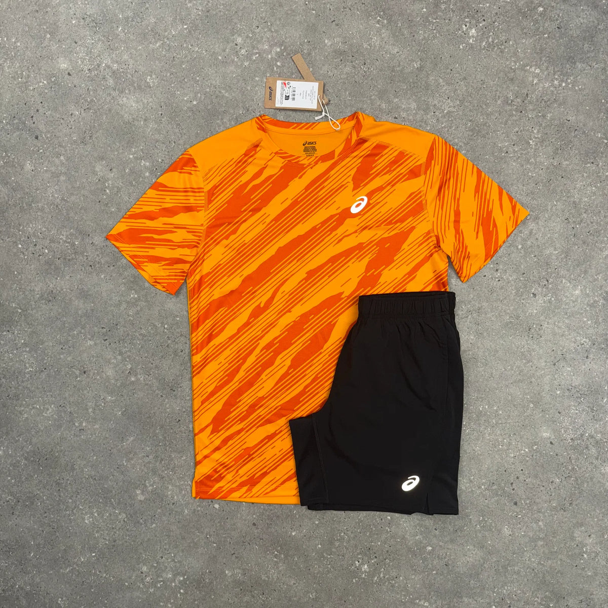 ASICS ALL OVER T-SHIRT & SHORT SET - YAMABUKI ORANGE / BLACK