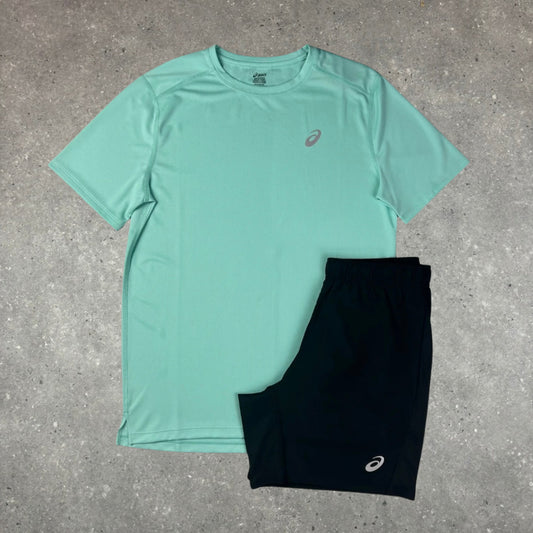 ASICS MINT TOP & BLACK SHORTS SET