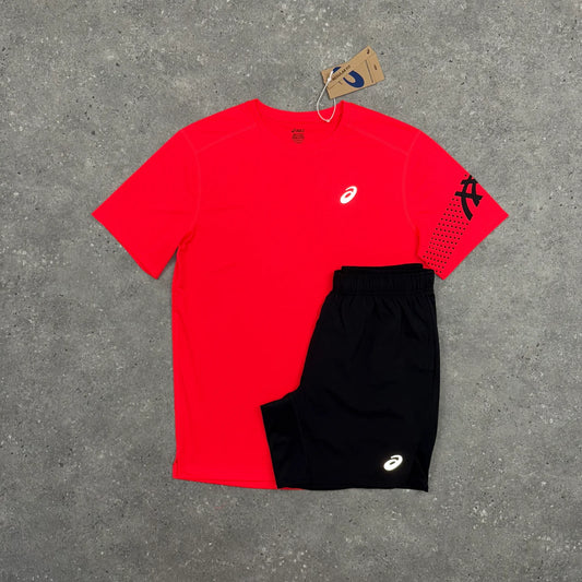 ASICS ICON T-SHIRT & SHORT SET - FLASH RED / BLACK