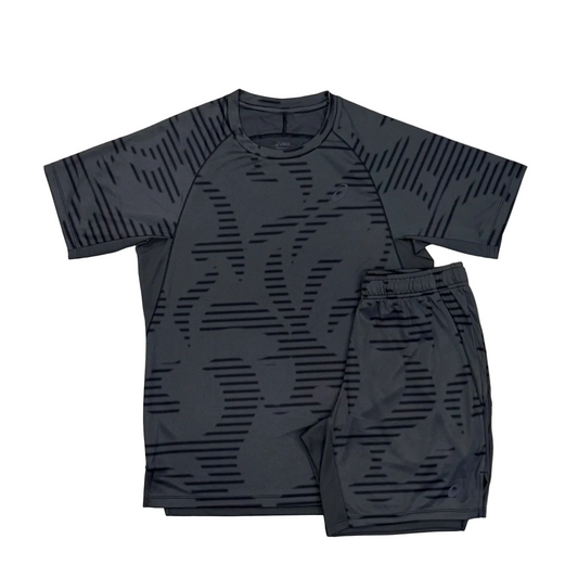 ASICS ALL OVER T-SHIRT & SHORT SET - GRAPHITE / BLACK