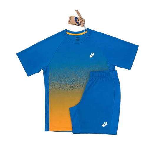 ASICS ROAD FADE T-SHIRT & SHORT SET - YAMABUKI ORANGE / AEGEAN BLUE