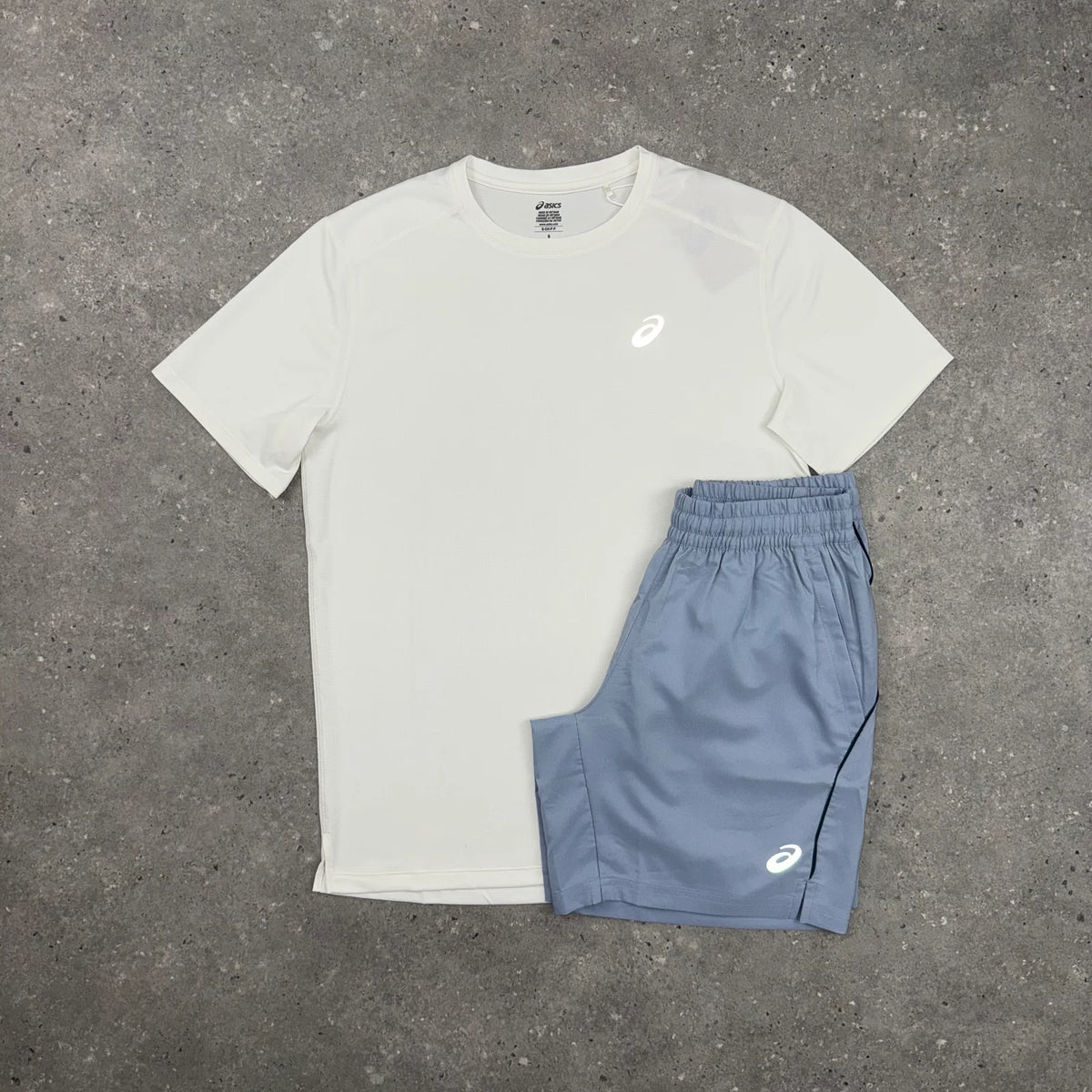 ASICS CORE T-SHIRT & PANEL SHORTS SET - WHITE / LIGHT GREY