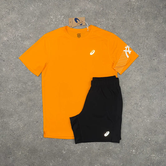 ASICS ICON T-SHIRT & SHORT SET - YAMABUKI ORANGE / BLACK