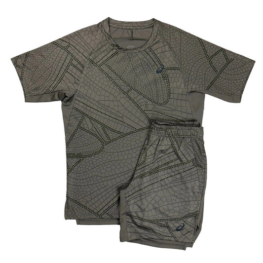 ASICS ALL OVER T-SHIRT & 7” SHORT SET - MANTLE GREEN