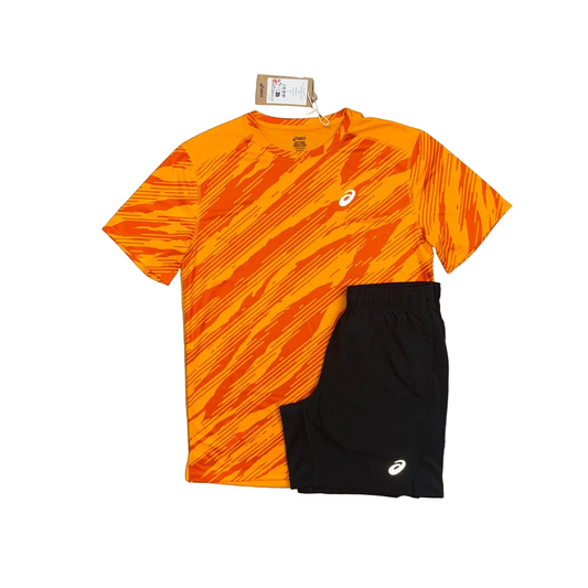 ASICS ALL OVER T-SHIRT & SHORT SET - YAMABUKI ORANGE / BLACK