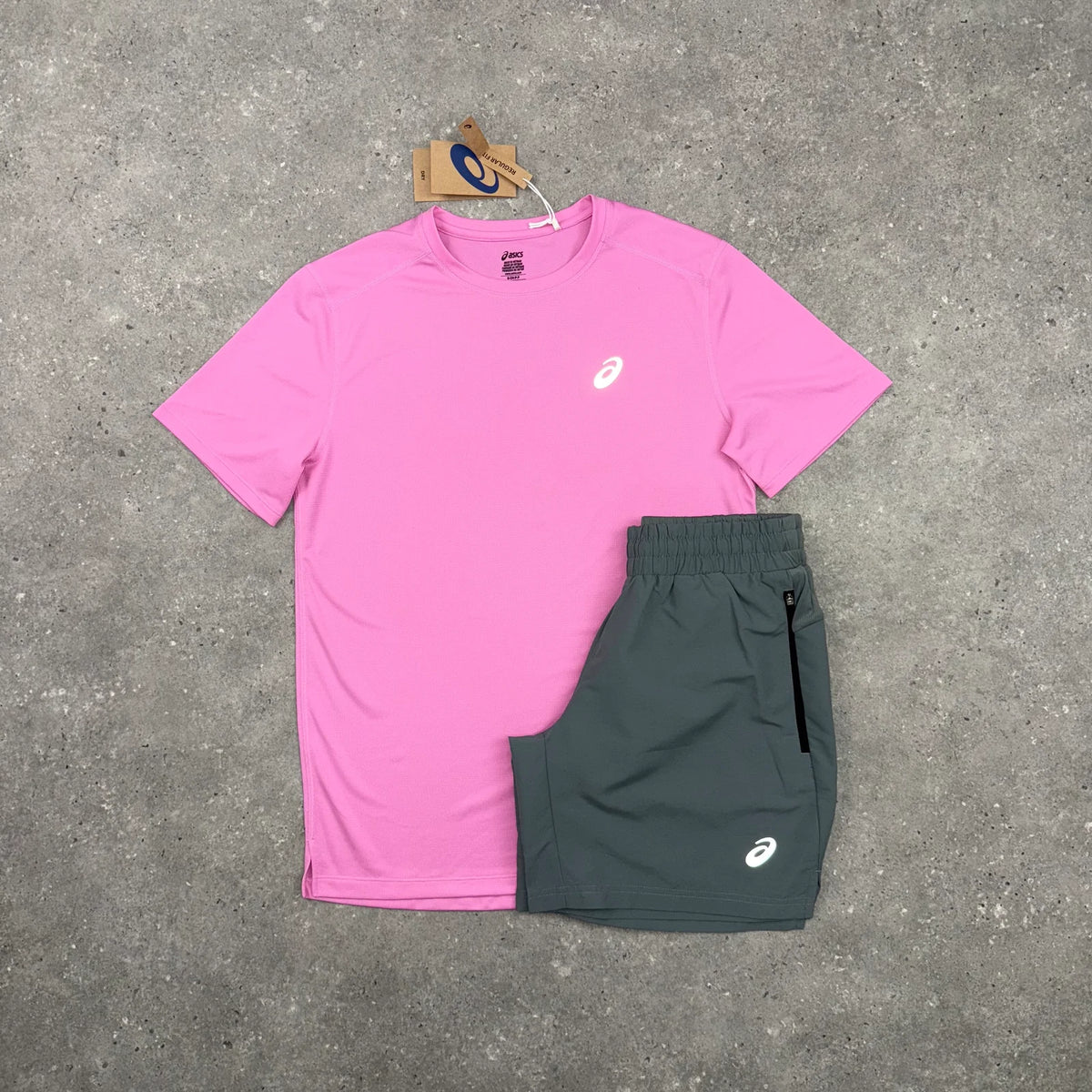 ASICS CORE T-SHIRT & PANEL SHORTS SET - PINK / GREY