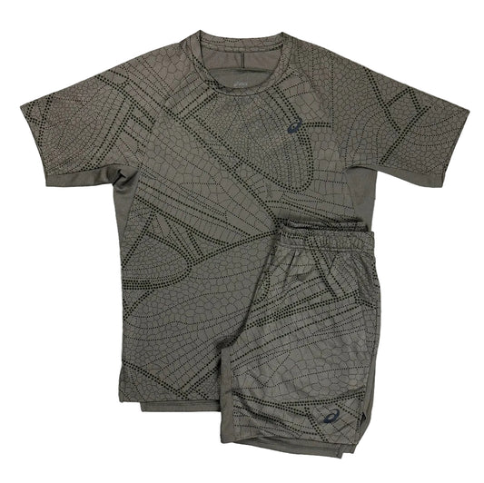 ASICS ALL OVER T-SHIRT & SHORTS SET - MANTLE GREEN