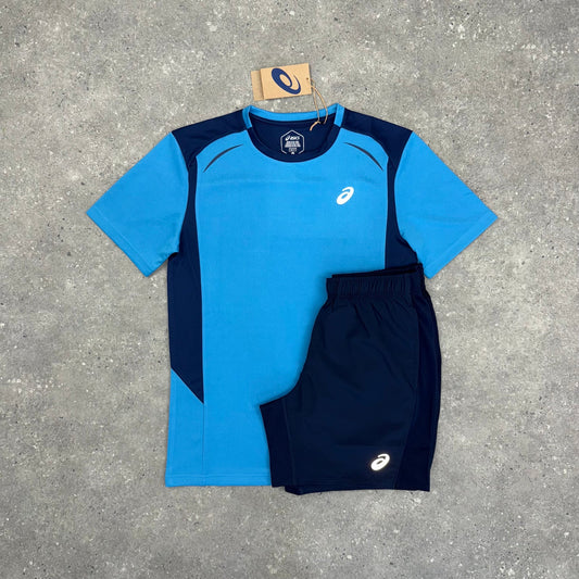 ASICS CURVED T-SHIRT & SHORTS SET - NAVY / BLUE