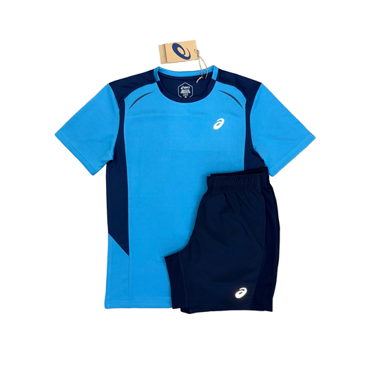 ASICS CURVED T-SHIRT & SHORTS SET - NAVY / BLUE