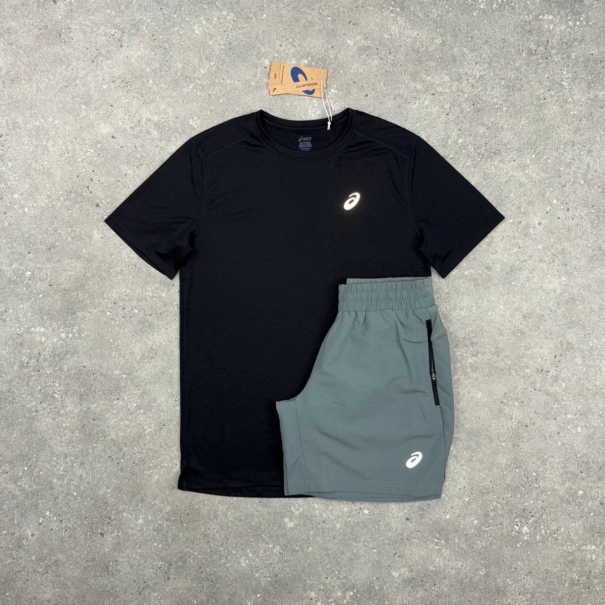 ASICS CORE T-SHIRT & PANEL SHORTS SET - BLACK / GREY