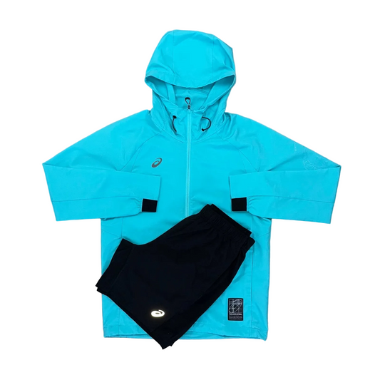 ASICS SPIRAL WINDRUNNER JACKET & SHORT SET - ENERGY AQUA / BLACK