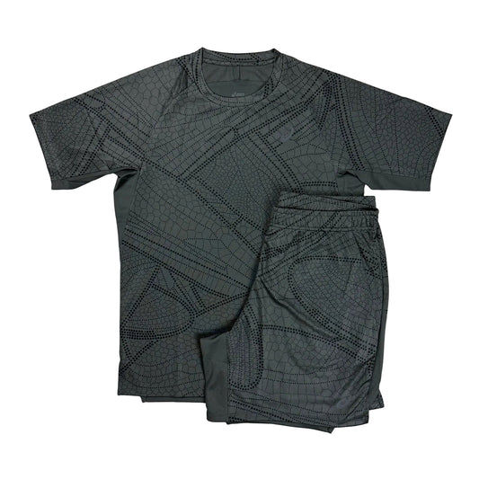 ASICS ALL OVER T-SHIRT & SHORTS SET - BLACK