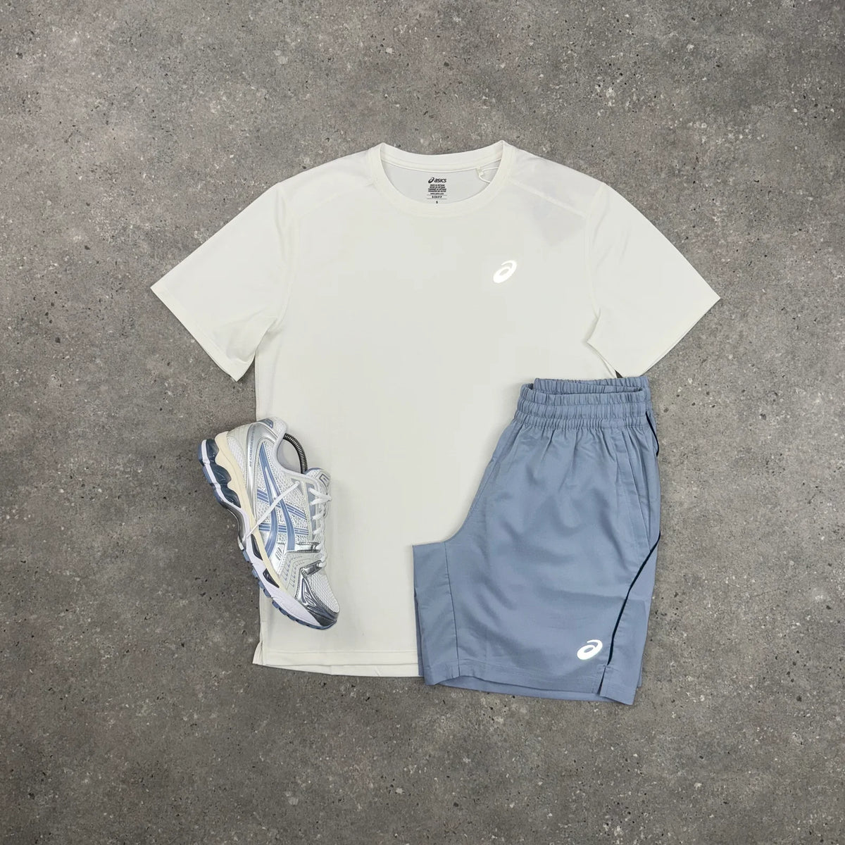 ASICS CORE T-SHIRT & PANEL SHORTS SET - WHITE / LIGHT GREY
